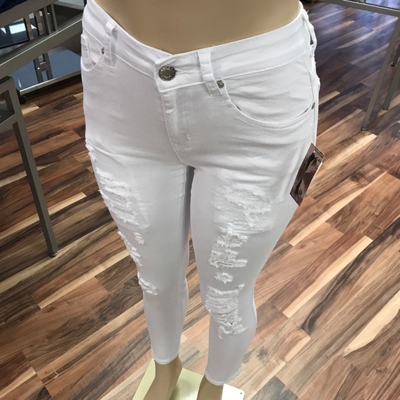 ‼️ White Ripped Stretch Denim Jean Distress - Picture 4 of 8